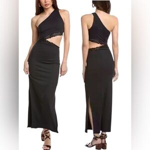 Beach Riot Genevieve Black One-Shoulder Maxi Dress Lace Waist Size Medium